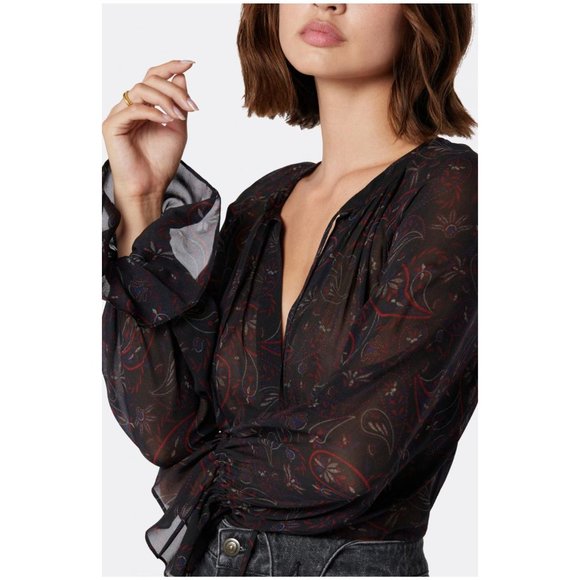 Joie Cecarina 100% Silk Long Sleeve Blouse with Cuff Sleeve Detail Size XL NWT - Picture 2 of 16